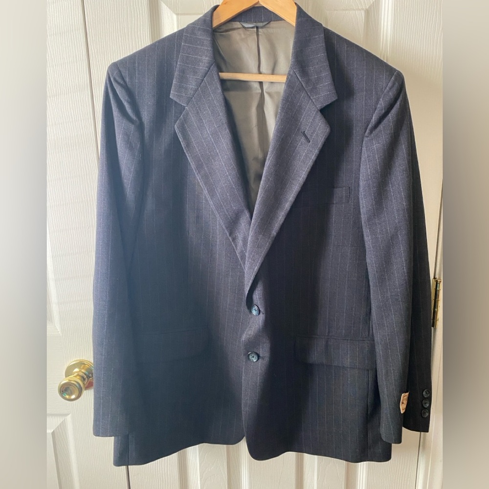 🆕VINTAGE Dead Stock! Givenchy Charcoal Pinstripe Union Made Suit Jacket 43 Short